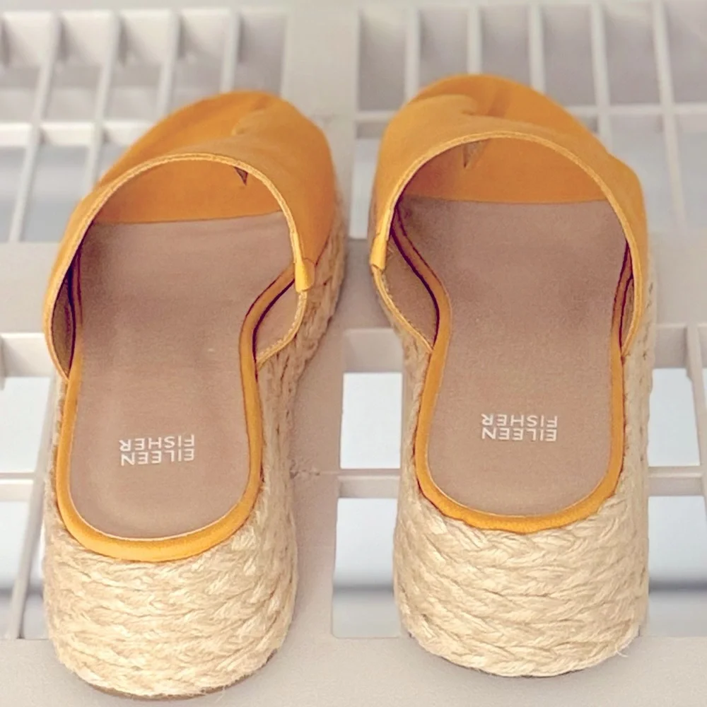 NIB Eileen Fisher Tarry Toe Loop Espadrille Wedge Slide Sandal Mango Size 9.5 - Picture 7 of 10